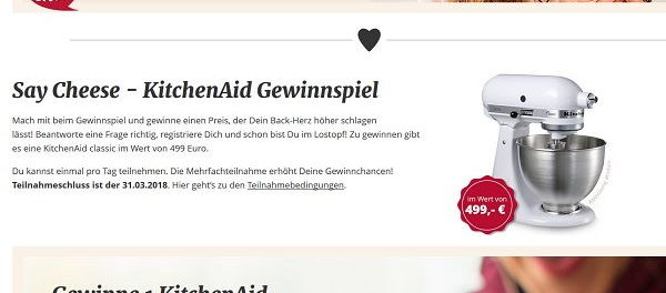 Ich liebe Käse Gewinnspiel KitchenAid Küchenmaschine