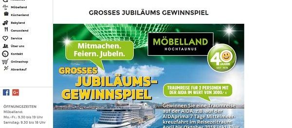 Möbelland Hochtaunus AIDA Reise Gewinnspiel 2018
