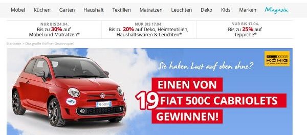 Höffner Auto Gewinnspiel Fiat 500C Cabrio