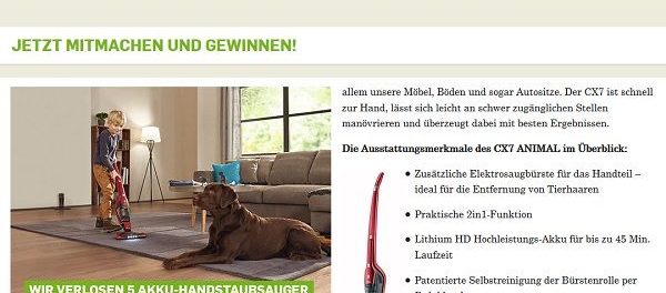 kölle Zoo Gewinnspiel 5 AEG CX7 Animal Staubsauger