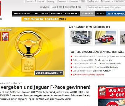 Auto Bild Gewinnspiel Goldenes Lenkrad 2017 Jaguar F-Pace gewinnen