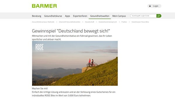Fahrrad Gewinnspiel Barmer verlost 3.000 Euro Rose Gutschein
