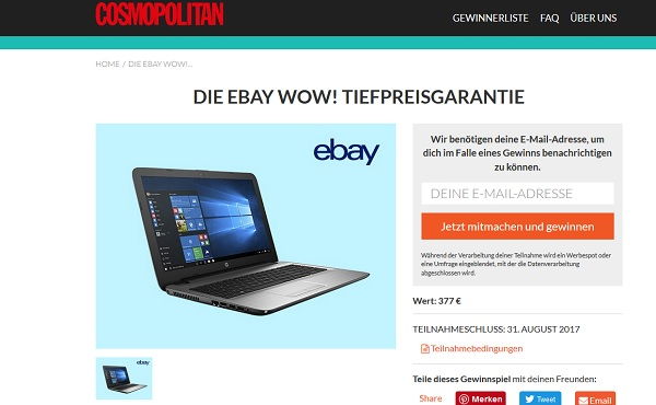 Notebook Gewinnspiel Cosmopolitan und ebay HP Laptop