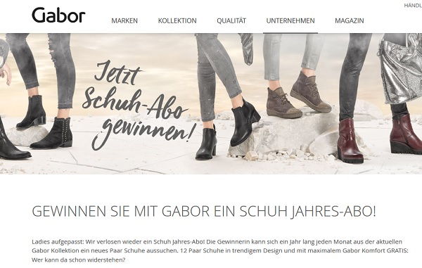 Gabor Schuhe Gewinnspiel Schuh-Flatrate 2017