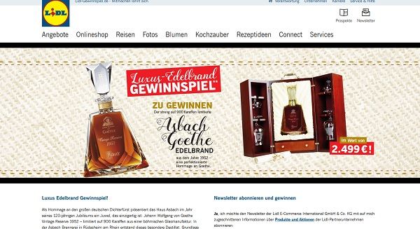 Lidl Gewinnspiel limitierter Asbach Edelbrand Goethe Wert 2.499 Euro