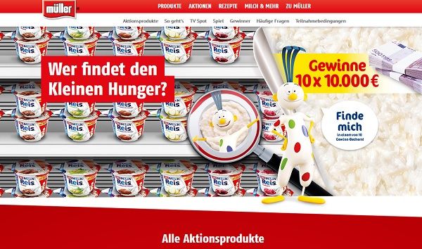 M&uuml;ller Milchreis Gewinnspiel 10.000 Euro Bargeld Der kleine Hunger