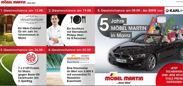 Auto-Gewinnspiel Möbel Martin Mainz 4er BMW gewinnen