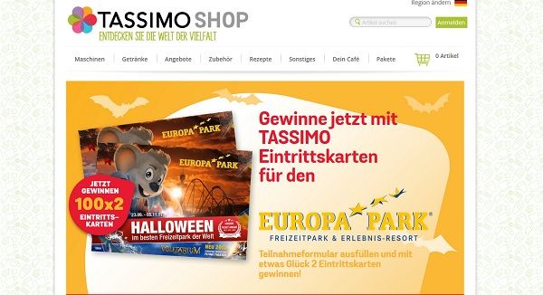 Tassimo Gewinnspiel 100 mal 2 Freikarten Europa Park Deutschland