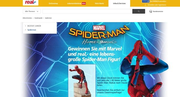 real Gewinnspiele lebensgro&szlig;e Spider-Man Figur gewinnen