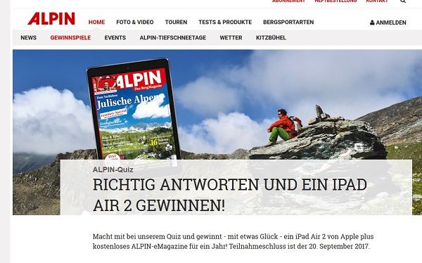 Alpin Magazin Gewinnspiel Apple iPad air2