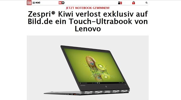 Lenovo Touch-Ultrabook Gewinnspiel Bild.de und Zespri Kiwi