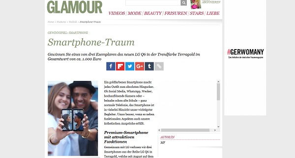 Glamour Gewinnspiel LG Q6 Smartphone Terragold