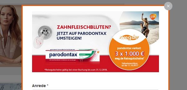 1.000 Euro Reisegutscheine Gewinnspiel M&uuml;ller und Paradontax