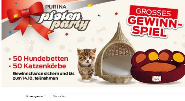 Müller Drogerie Gewinnspiel Purina Hundebetten und Katzenkörbe