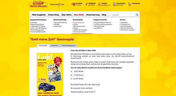 Autogewinnspiel Netto Gold Jubil&auml;ums-Gewinnspiel Opel Adam