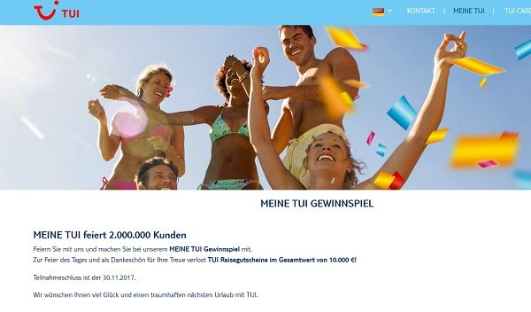 TUI Reise-Gutscheine Gewinnspiel 10.000 Euro Verlosung