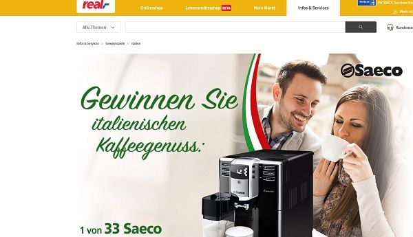 real Gewinnspiel 33 Saeco Kaffeevollautomaten