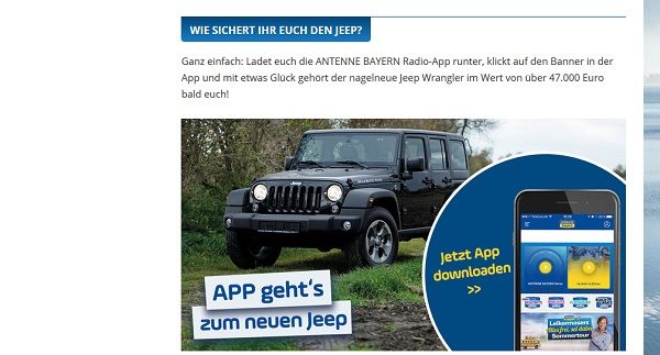 Auto-Gewinnspiel Antenne Bayern Jeep Wrangler gewinnen