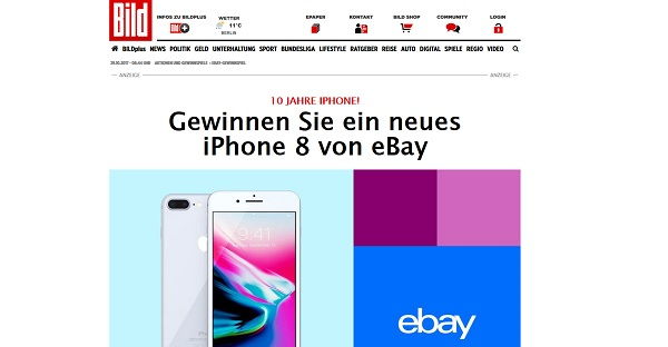 Apple iPhone 8 Gewinnspiel eBay und Bild.de