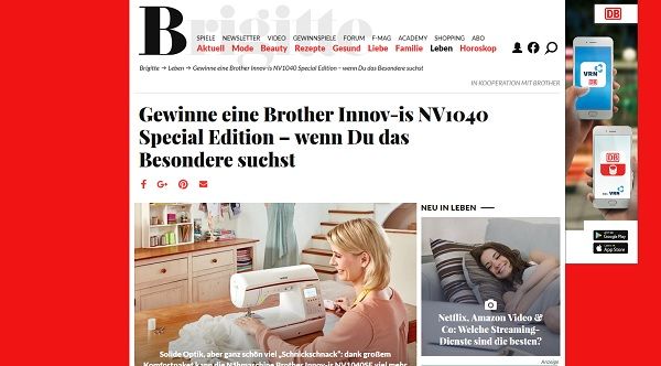 Brigitte N&auml;hmaschine Gewinnspiel Brother Innov-is NV1040 Special Edition
