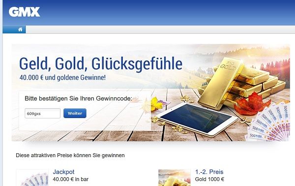 Geld, Gold und Apple iPad Gewinnspiel GMX.de