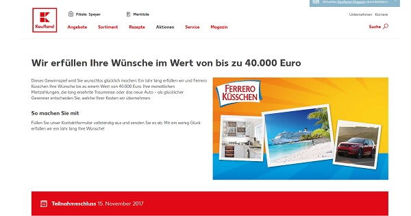 Kaufland und Ferrero Küsschen Gewinnspiel 40.000 Euro Wünsche