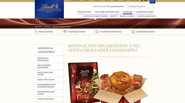 Lindt Weihnachts-Spezialit&auml;ten- und Adventskalender-Gewinnspiel