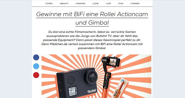 Mädchen.de und BiFi Gewinnspiel Rollei Actioncam