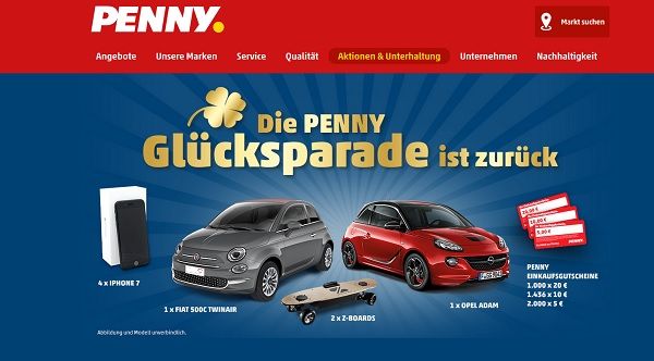 Penny Gl&uuml;cksparade Gewinnspiel Auto, Apple iPhone und Gutscheine