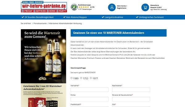 Warsteiner Adventskalender Gewinnspiel 2017 wir-liefern-getraenke.de