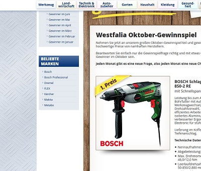 Westfalia Gewinnspiel Bosch Schlagbohrmaschine 2017