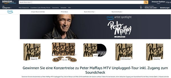 Amazon Gewinnspiel Peter Maffay MTV Unplugged Tour Konzertreise