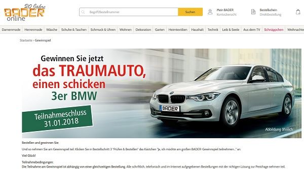 Auto-Gewinnspiel Bader Versand 3er BMW