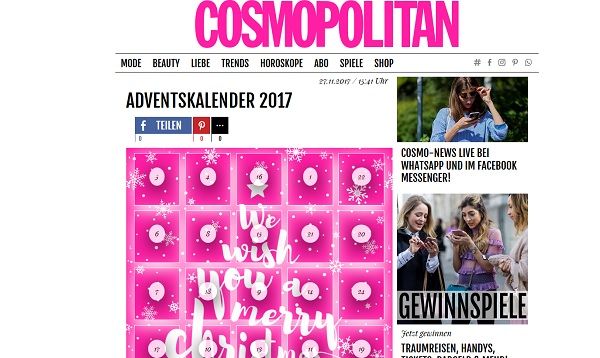 Cosmopolitan Adventskalender Gewinnspiel 2017