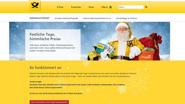 Weihnachtsgewinnspiel Deutsche Post Reisegutscheine und Sachpreise