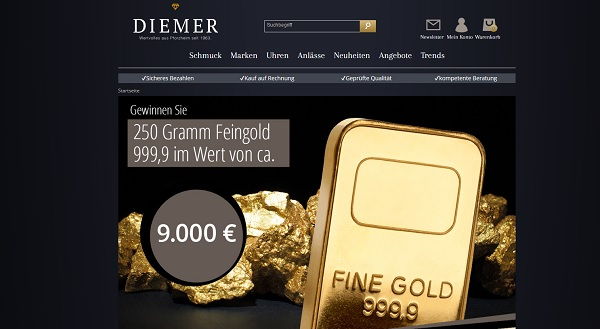Juwelier Diemer Gewinnspiel 250 Gramm Goldbarren gewinnen
