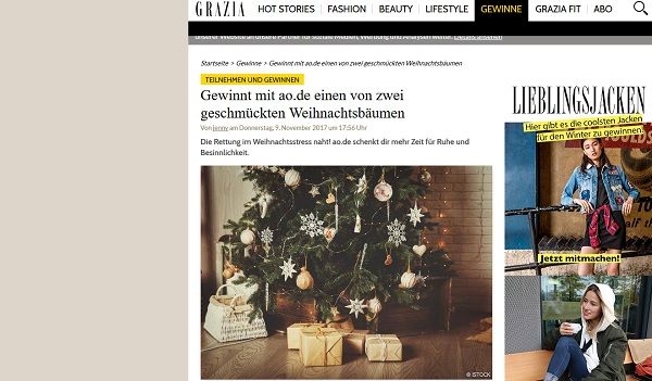 Grazia Magazin Gewinnspiel geschm&uuml;ckte Weihnachtsb&auml;ume gewinnen