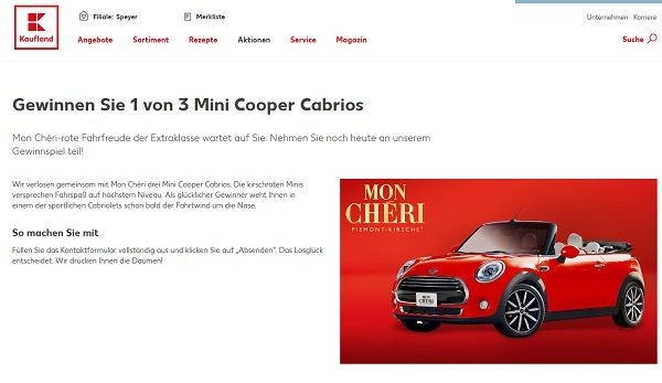 Kaufland Gewinnspiel Mon Cheri Mini Cooper Cabrio 2017