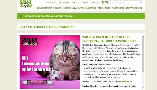 Kölle Zoo Gewinnspiel Pussy Deluxe Katzenfutter