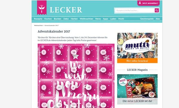 Lecker.de Adventskalender Gewinnspiel Weihnachten 2017