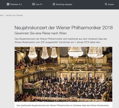 ZDF Gewinnspiel Neujahrskonzert Wiener Philharmoniker 2017 Reise gewinnen