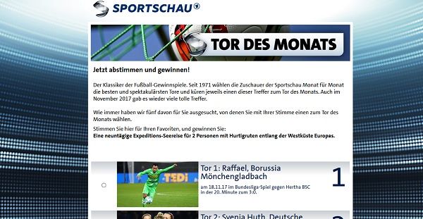 ARD Sportschau Gewinnspiel Tor des Monats November 2017