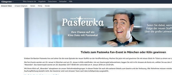 Amazon Gewinnspiele Pastewka Tickets K&ouml;ln und M&uuml;nchen