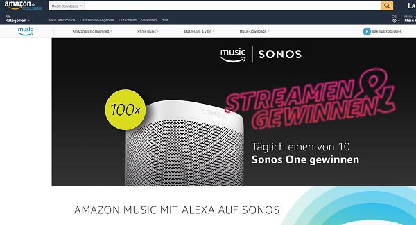 Amazon Gewinnspiel täglich 10 Sonos One Lautsprecher gewinnen