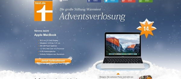 Apple MacBook Gewinnspiel Stiftung Warentest Adventskalender