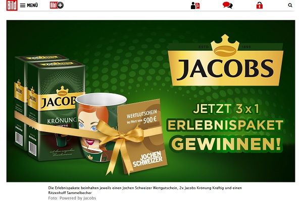 Jacobs Kaffee und Bild.de Gewinnspiel 3 Jochen Schweizer 500 Euro Gutscheine