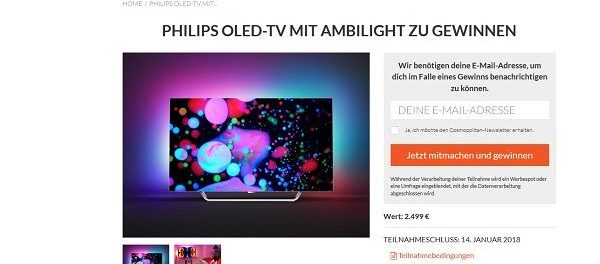Cosmopolitan Gewinnspiele Philips OLED-TV Ger&auml;t