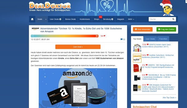 DealDoktor Adventskalender Gewinnspiel Amazon Echo und Gutscheine