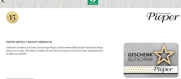 Deichmann Adventskalender Gewinnspiel 300 € Pieper Gutscheinkarte
