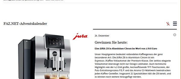 Frankfurter Allgemeine Adventskalender Gewinnspiel Jura Kaffeevollautomat